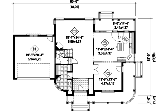 Floor Plan - Main Floor for Victorian House Plan #25-4691 - 3 bed, 2 bath