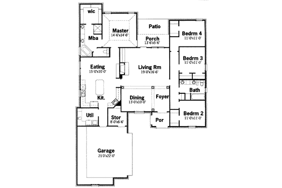 Floor Plan - Main Floor for European House Plan #15-151 - 4 bed, 2 bath