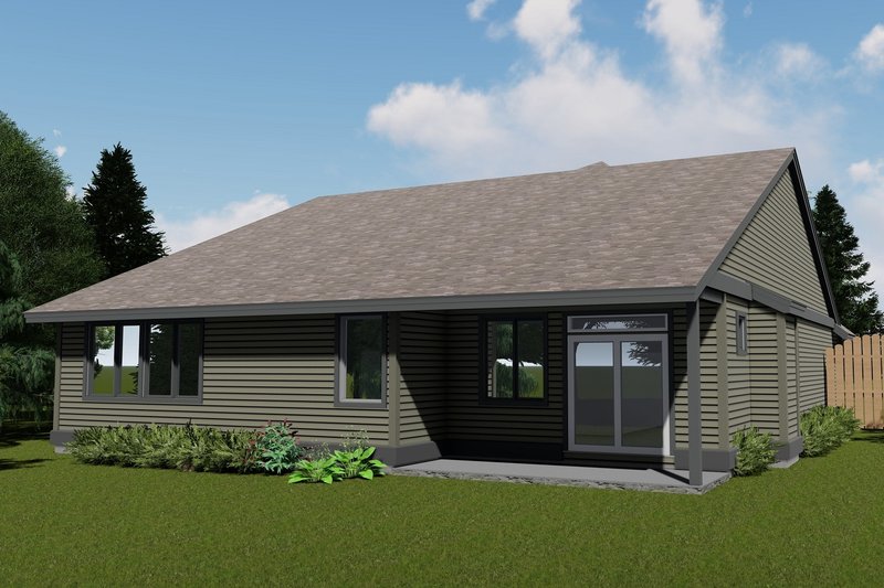 House Design - Exterior - Rear Elevation for Ranch House Plan #53-643 - 4 bed, 2 bath
