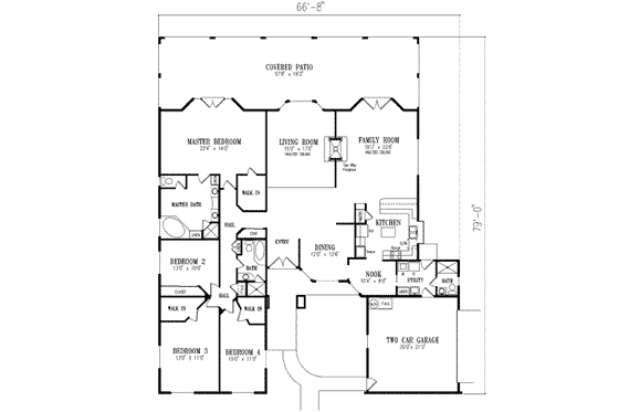 Floor Plan - Main Floor for Adobe / Southwestern House Plan #1-733 - 4 bed, 3 bath