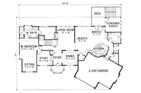 Floor Plan - Main Floor for Traditional House Plan #67-372 - 3 bed, 3.5 bath