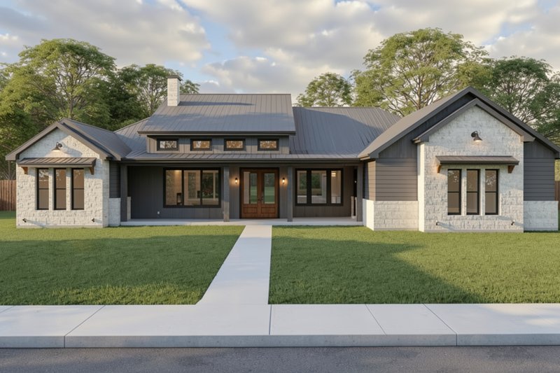 Architectural House Design - Exterior - Front Elevation 2 for Ranch House Plan #1127-1 - 3 bed, 2 bath
