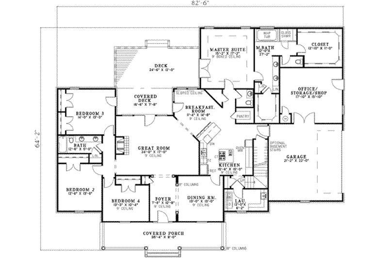 Dream House Plan - Floor Plan - Main Floor for Country House Plan #17-619 - 4 bed, 2.5 bath