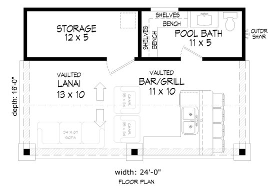 Floor Plan - Main Floor for Country House Plan #932-287, 1 bath