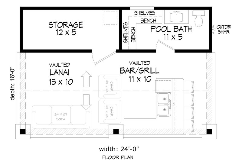Home Plan - Floor Plan - Main Floor for Country House Plan #932-287, 1 bath