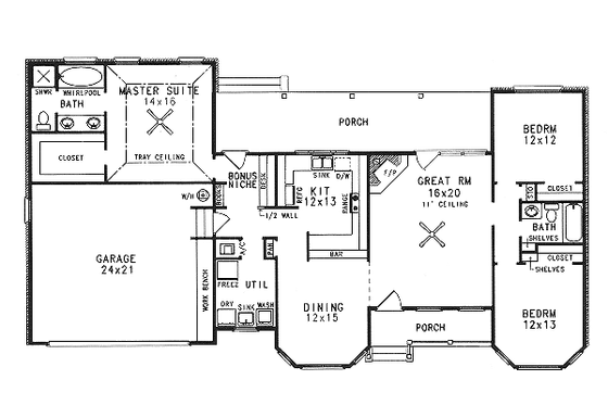Floor Plan - Main Floor for Country House Plan #14-122 - 3 bed, 2 bath