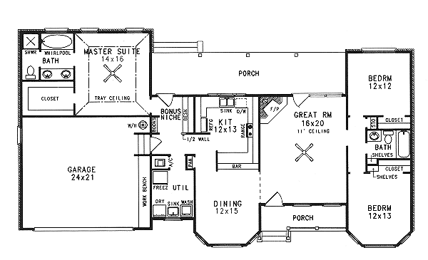 House Design - Country Floor Plan - Main Floor Plan #14-122