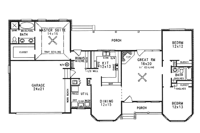House Plan Design - Floor Plan - Main Floor for Country House Plan #14-122 - 3 bed, 2 bath