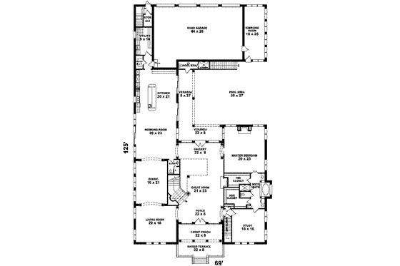 Floor Plan - Main Floor for European House Plan #81-652 - 8 bed, 5.5 bath