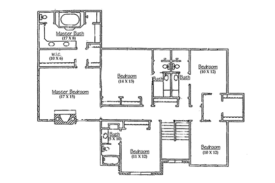 Floor Plan - Upper Floor for Traditional House Plan #5-224 - 6 bed, 5 bath
