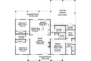 Floor Plan - Main Floor for Farmhouse House Plan #21-494 - 3 bed, 2 bath