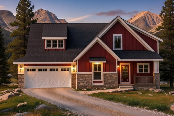 Exterior - Front Elevation 3 for Country House Plan #20-2075 - 2 bed, 2.5 bath