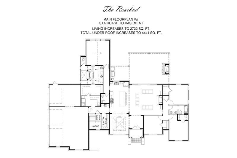 House Design - Floor Plan - Main Floor 1 for Farmhouse House Plan #1074-83 - 4 bed, 2.5 bath