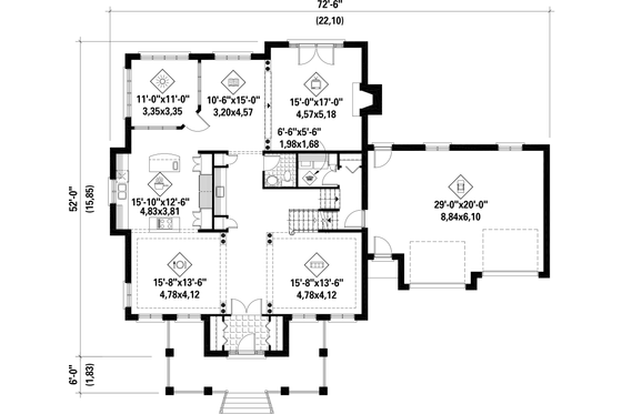 Floor Plan - Main Floor for European House Plan #25-4631 - 4 bed, 3 bath