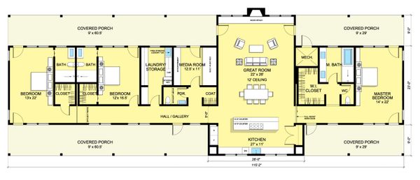 House Design - Ranch Floor Plan - Main Floor Plan #888-8