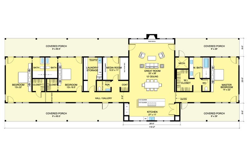 Architectural House Design - Floor Plan - Main Floor for Ranch House Plan #888-8 - 3 bed, 3.5 bath