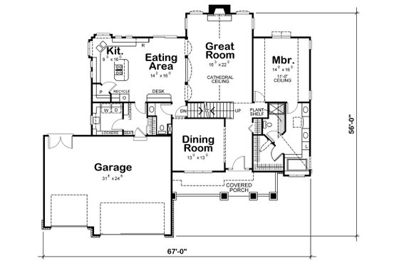 Floor Plan - Main Floor for Craftsman House Plan #20-1660 - 4 bed, 3 bath