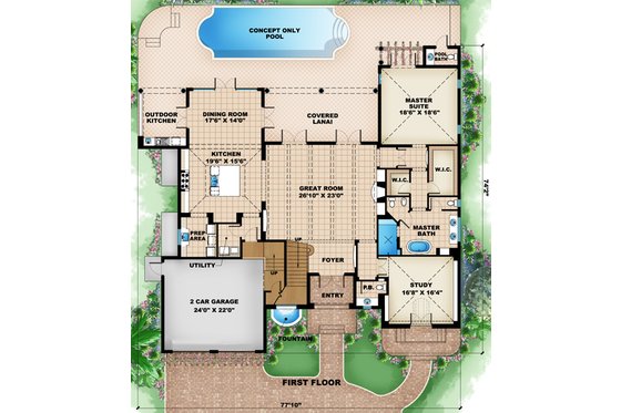 Floor Plan - Main Floor for European House Plan #27-449 - 4 bed, 4.5 bath