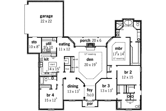 Floor Plan - Main Floor for European House Plan #16-300 - 4 bed, 3 bath