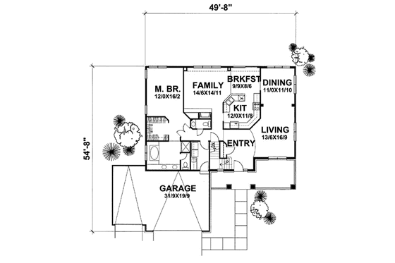Floor Plan - Main Floor for Bungalow House Plan #50-127 - 3 bed, 2.5 bath