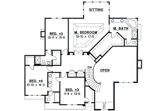 Floor Plan - Upper Floor for European House Plan #67-573 - 4 bed, 3.5 bath