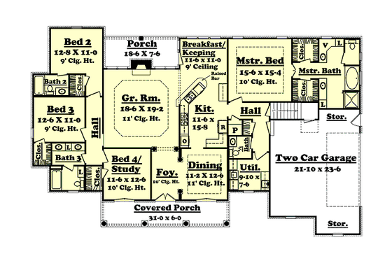 Floor Plan - Main Floor for Country House Plan #430-34 - 4 bed, 3.5 bath