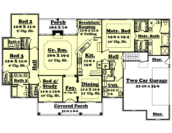 Architectural House Design - Country Floor Plan - Main Floor Plan #430-34