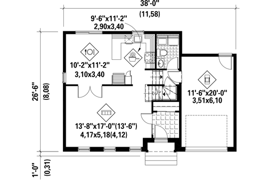 Floor Plan - Main Floor for Colonial House Plan #25-4871 - 3 bed, 1.5 bath
