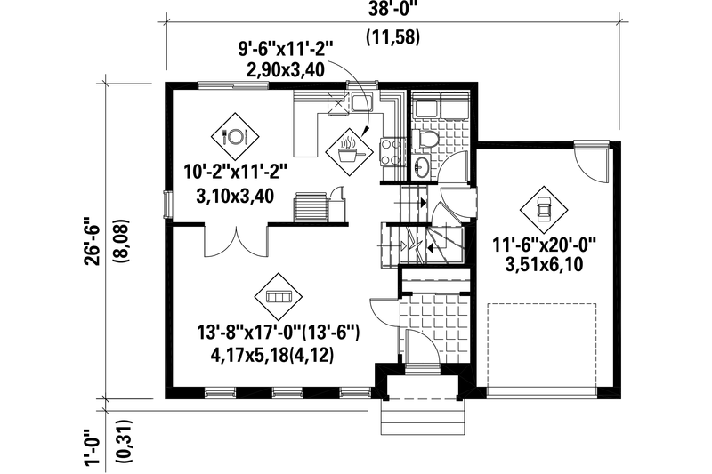 Dream House Plan - Floor Plan - Main Floor for Colonial House Plan #25-4871 - 3 bed, 1.5 bath