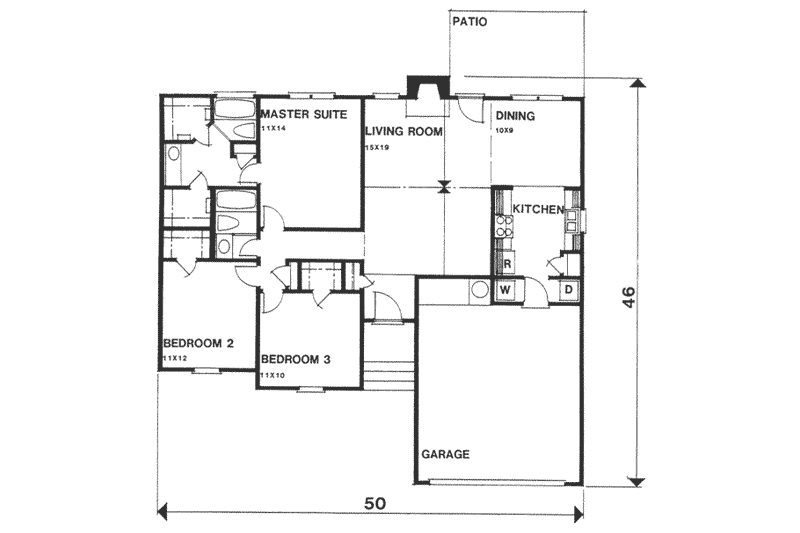Dream House Plan - Floor Plan - Main Floor for Ranch House Plan #30-135 - 3 bed, 2 bath