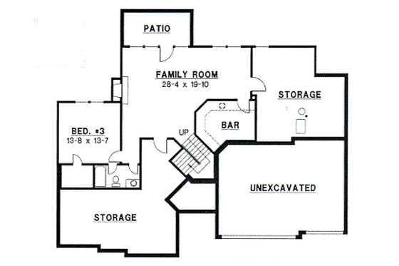Floor Plan - Lower Floor for Traditional House Plan #67-350 - 3 bed, 3.5 bath