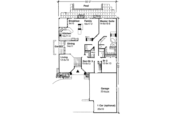 Floor Plan - Main Floor for Mediterranean House Plan #320-107 - 3 bed, 2.5 bath
