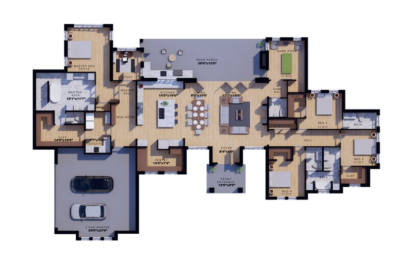 Architectural House Design - Floor Plan - Main Floor for Country House Plan #1110-15 - 4 bed, 3.5 bath