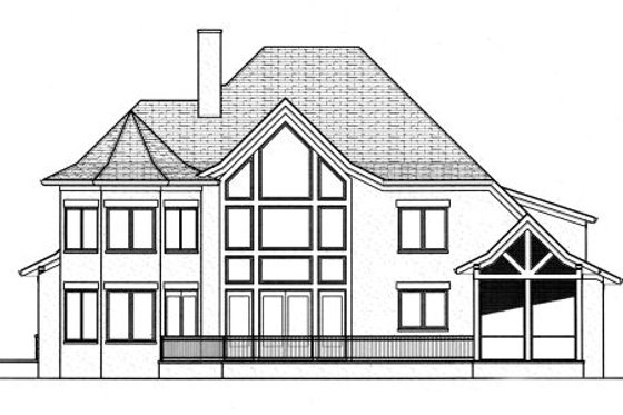 Exterior - Rear Elevation for European House Plan #413-822 - 4 bed, 4.5 bath