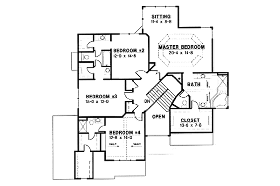 Floor Plan - Upper Floor for European House Plan #67-201 - 4 bed, 4 bath