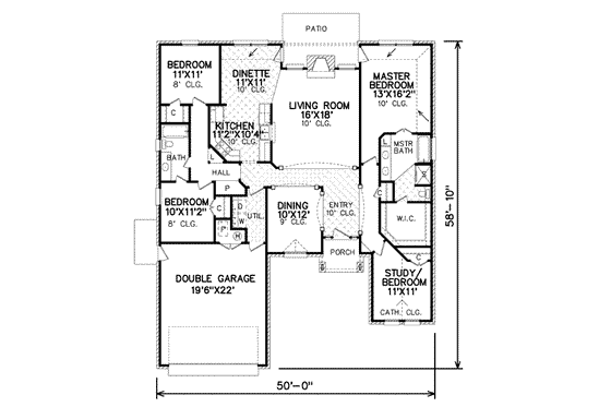 Floor Plan - Main Floor for Traditional House Plan #65-474 - 4 bed, 2 bath