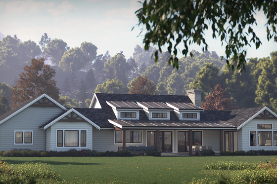 Exterior - Rear Elevation for Ranch House Plan #1086-13 - 3 bed, 2.5 bath