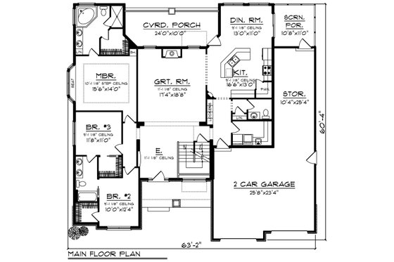Floor Plan - Main Floor for Ranch House Plan #70-1421 - 3 bed, 2.5 bath
