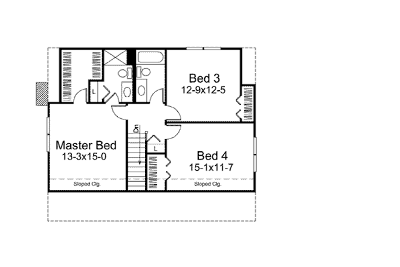 Architectural House Design - Floor Plan - Upper Floor for Country House Plan #57-450 - 3 bed, 2.5 bath