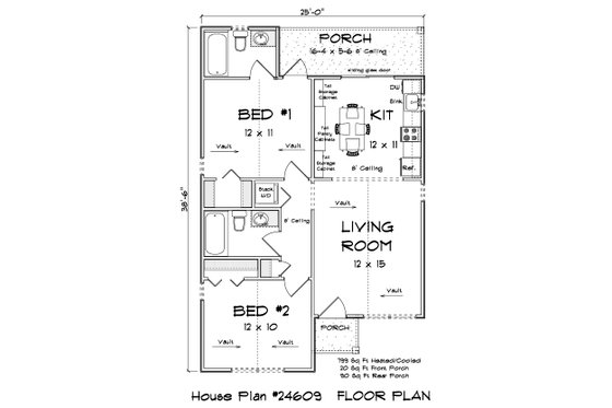 Floor Plan - Main Floor for Cottage House Plan #513-2402 - 2 bed, 2 bath