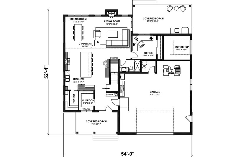 Dream House Plan - Floor Plan - Main Floor for Farmhouse House Plan #23-2752 - 4 bed, 3 bath