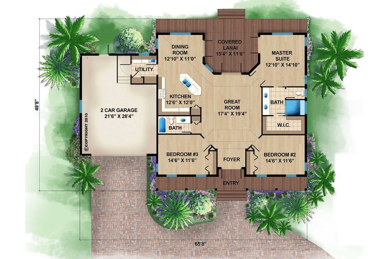 Architectural House Design - Floor Plan - Main Floor for Beach House Plan #27-481 - 3 bed, 2 bath