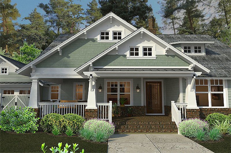 Home Plan - Bungalow style, Craftsman design front elevation
