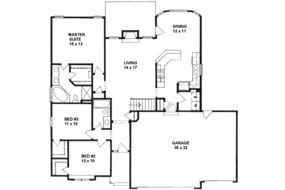 Floor Plan - Main Floor for Traditional House Plan #58-177 - 3 bed, 2 bath