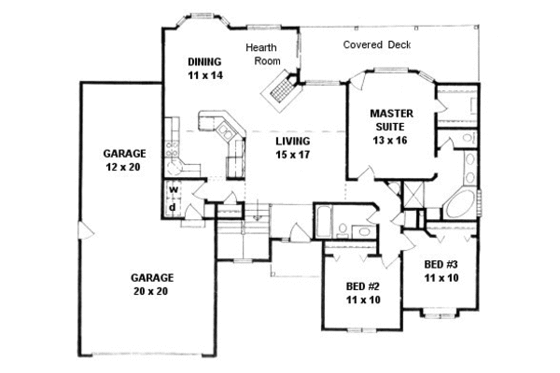 Floor Plan - Main Floor for Ranch House Plan #58-190 - 3 bed, 2 bath