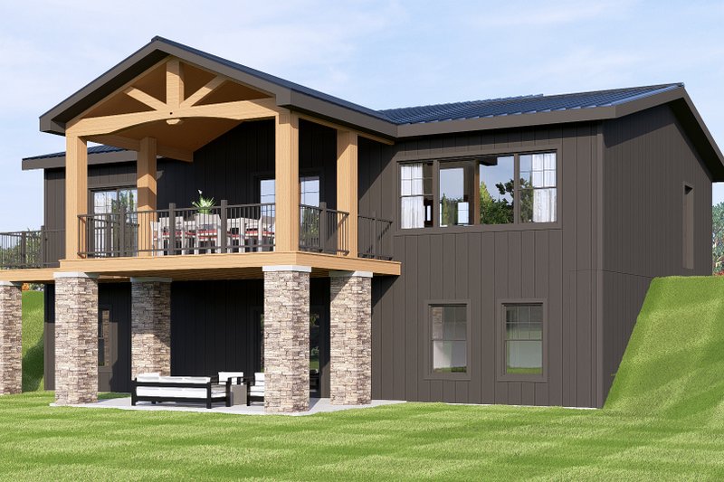 Architectural House Design - Exterior - Rear Elevation 1 for Modern House Plan #1064-472 - 1 bed, 1.5 bath