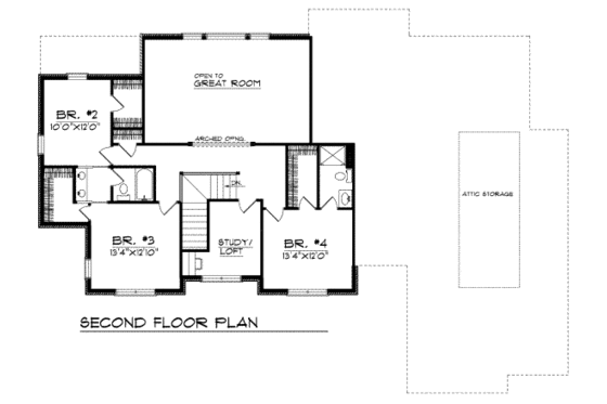 Floor Plan - Upper Floor for Traditional House Plan #70-516 - 4 bed, 3.5 bath