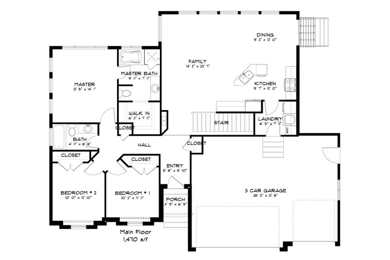 Architectural House Design - Floor Plan - Main Floor for Craftsman House Plan #1060-430 - 3 bed, 2 bath