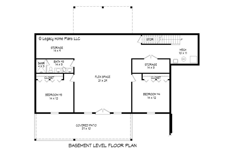 House Blueprint - Floor Plan - Lower Floor for Southern House Plan #932-852 - 4 bed, 3 bath