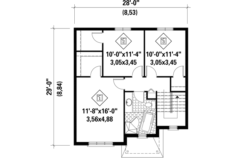 House Design - Floor Plan - Upper Floor for European House Plan #25-4702 - 3 bed, 1 bath